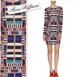 NWT Mara Hoffman Ponte Fitted Dress in Riser Navy Print Long Sleeve Mini Size M
